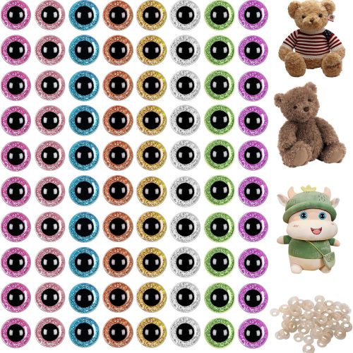 1 160 Pcs Glitter Safety Eyes 16 mm 3D Safety Eyes for amigurumi for DIY Craft Stuffed Animal Puppet Toy Doll Making (8 Colors)