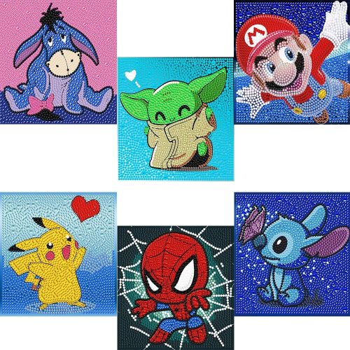 6 Pieces Diamond Painting Kits for Kids Diamond Art Gem by Number Kits Arts and Crafts for Kids Ages 8-12 Mosaic DIY Full Drill Painting Kits for Home Wall Decor 6" X 6"