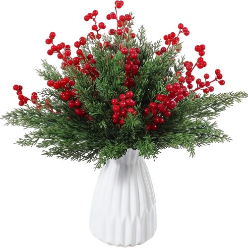 1 Ceenna 60 Pcs Artificial Christmas Flowers Christmas Artificial Pine Branches Fake Pine Picks Leaves Greenery Stems Berry Stems Set for DIY Craft(Pine,9.85 Inch)