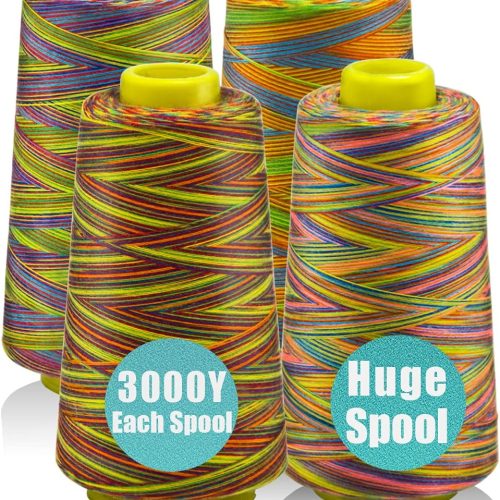 1 Rainbow Variegated Serger Thread, All-Purpose Thread for Sewing, Polyester, 4 Cones of 3000 Yards Each Spool for Sewing Machine
