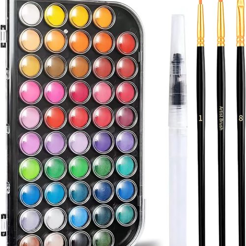 1 Watercolor Paint,48 Colors Washable Watercolor Paint Set With Brush, Refillable Water Brush Pen, Palette, and Water-Washable Paints for Kids, Adults and Artists.