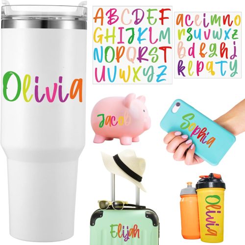 1 Humyoun 6 Sheets UV DTF Cup Wrap Name Decals for Tumblers Waterproof Custom Vinyl Lettering Alphabet Stickers Personalized Name Decals for 14-40oz Tumbler Cups Water Bottle DIY (Multicolor)