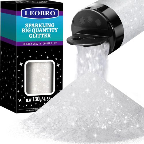 1 LEOBRO White Glitter, Snow Chunky Glitter for Crafts, Resin Art Crafts, for Body Face Hair Nail, DIY Christmas Decorations, Dreamy White Flakes