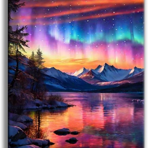 1 Offito Aurora Diamond Art Kits for Adults, 5D Starry Sky Lake Diamond Painting Kits for Beginners, Fantastic Landscapes DIY Full Drill Dots Gem Art Paint for Home Wall Decor 12 x 16 Inch