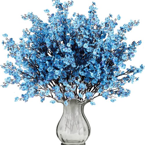 1 Sggvecsy 10 Pcs Babys Breath Artificial Flowers Gypsophila Bouquets Bulk Real Touch Fake Silk Flowers for Home Wedding DIY Floral Arrangement Kitchen Table Centerpiece Festival Decoration (Blue)