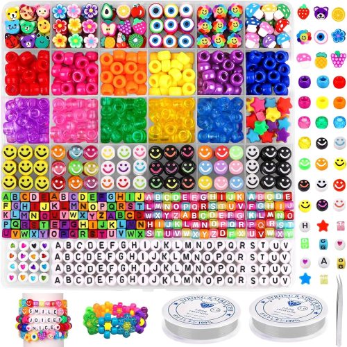 1 JOICEE Bracelet Making Kit Pony Beads fruite Flower Polymer Clay Beads Letter Beads for Jewelry Making, DIY Arts Earring and Crafts Gifts for Girls Age 6 7 8 9 10-12