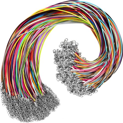 1 100Pcs Leather Necklace Cord with Clasps, Rope Necklace String, 25Color Necklace Cords for Pendants, 19.7" Premium Necklace Chains for Jewelry Making Supplies, 1.5mm Waxed Necklace Bracelet Cord DHOOZ