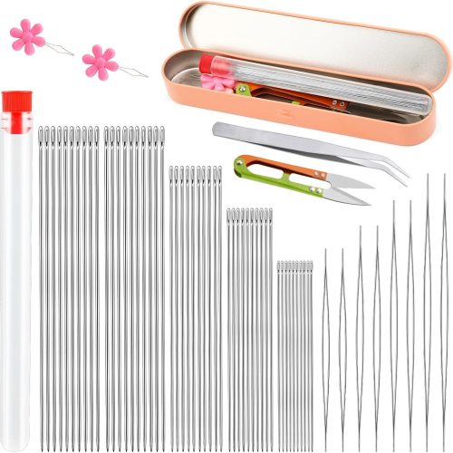 1 58 Pcs Beading Needles for Jewelry Making, Big Eye Beading Needles Ultra-Thin Stainless Steel Craft Seed Bead Needles, Flexible Eye, Perfect for Beading, Embroidery & DIY Crafts