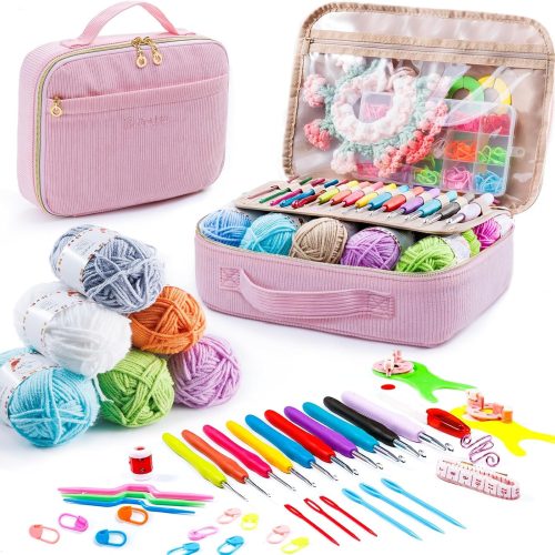 1 MYBAGZING Crochet Kit for Beginners with Yarn Storage Bag, 10pcs Crochet Hooks 2.0-6.0 mm, 10 Skeins Yarn for Crocheting, Knitting Accessories, 58pc Crochet Starter Kit for Adults