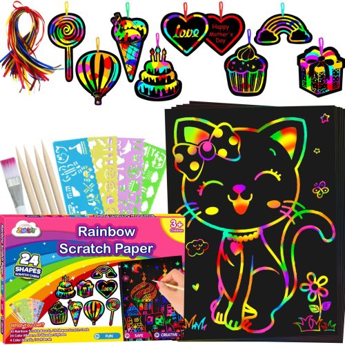 1 ZMLM Scratch Paper Art-Craft for Girls: Rainbow Scratch Magic Drawing Set Paper Pad Board Supply Kit Girl Project Activity for 3-12 Age Kid Toy Holiday Party Birthday Easter Gift