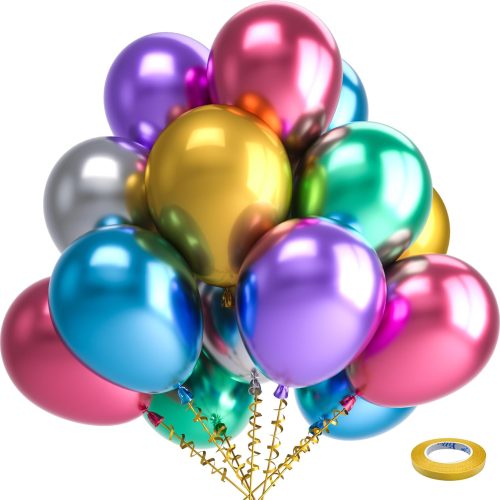 1 Bezente Metallic Chrome Latex Balloons, 100 Pack 12 inch Assorted Balloons Colorful Party Balloons for Birthday Bridal Shower Wedding Decorations