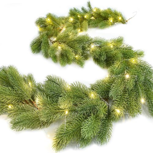 1 Lighted Pine Christmas Garland, 6ft Christmas Greenery Garlands with 50 Led Lights, Realistic Spruce Garland Cypress Garland for Table Centerpiece Home Holiday Mantel Fireplace Decor