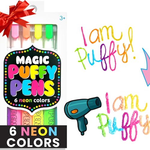 Ooly Puffy Paint Neon Gel Pens Set of 6, 3D Foam Texture Painting Magic Puffy Pen, Creative and Fun Pens for Kids Arts and Crafts Drawing Supplies