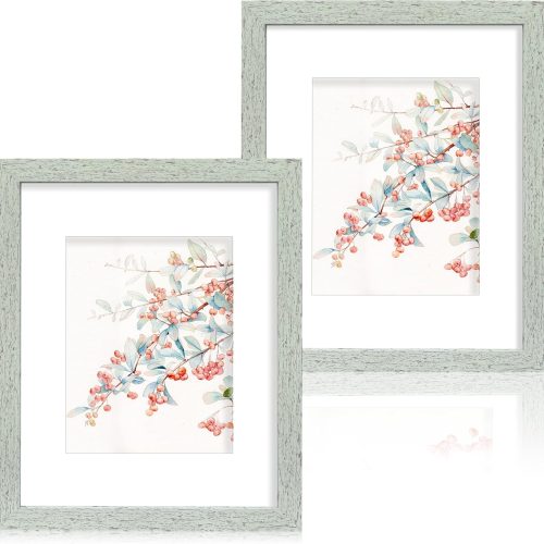 11x14 Picture Frame Set of 2, Made of Real Glass Sage Green Wooden Frame, Display 8x10 Pictures with Mat or 11 x 14 Posters without Mat for Wall Mounting, Gallery Photo Frames