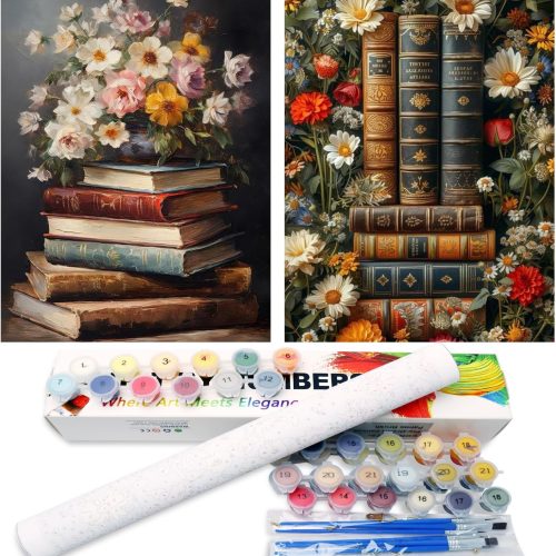 2 Pack Flower Paint by Numbers Kit for Adults, Book Paint by Numbers for Adults, DIY Adult Painting by Numbers Beginners on Canvas Acrylic for Home Wall Art Decor 12x16Inch (Rolled Package)
