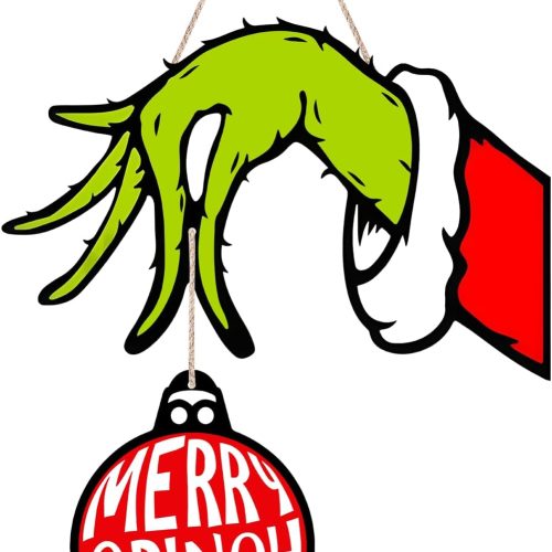 1 Christmas Door Sign Xmas Decorations - Merry Christmas Wall Decor Tree Ornaments - Wooden Welcome Front Door Hanging Wreath for Xmas Decorations Outdoor Party Supplies
