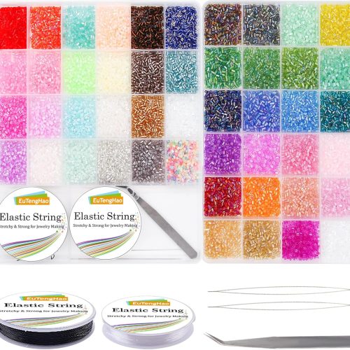 EuTengHao 16800pcs Tube Beads Kit Glass Bugle Seed Beads Small Craft Beads for DIY Crafting Jewelry Making Supplies (3mm, 350 Per Color, 48 Colors)