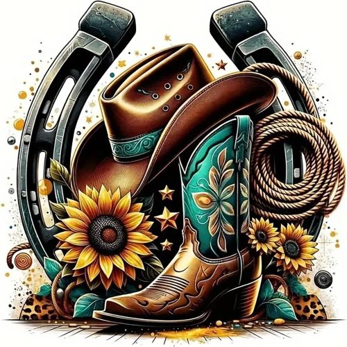 Diamond Art Painting Kits for Adults, Cowboy Hat 5D Diamond Painting Dots Art Kits for Adults Beginner, DIY Full Round Gem Crystal Art Paint by Diamond Boots, Home Wall Decor 14x 14 in