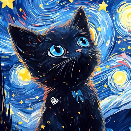 SANYUN Cat Diamond Art Kits for Adults,Starry Night Diamond Painting Kits, Animals Paint by Diamonds Pictures for Beginners Teenagers,Perfect for Home Office Decor 12x16 inch
