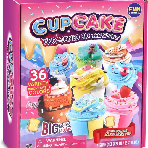 36 Big Cupcake Butter Slime Packs for Girls, FunKidz Two Toned Butter Slime Kit for Kids Party Favors Premade Bulk Slime Toys
