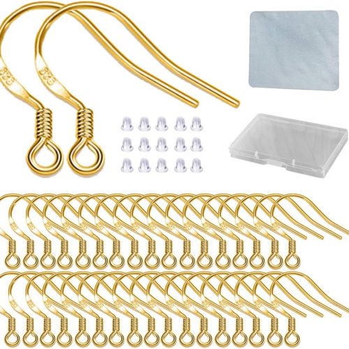 Earring Hooks - 120 PCS/60 Pairs Gold plated copper Hypoallergenic Ear Wires Fish Hooks for Jewelry Making, Jewelry Findings Parts with 120 PCS Rubber Earring Backs Stopper for DIY Earrings