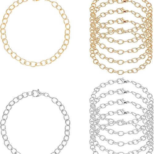 12 Pcs Bracelet Chains with Lobster Clasps, Alloy Link Chains for DIY Jewelry Making, Unisex Charm Bracelet Craft Supplies for Women Men, Fashion Gift Idea(6 Gold + 6 Silver)