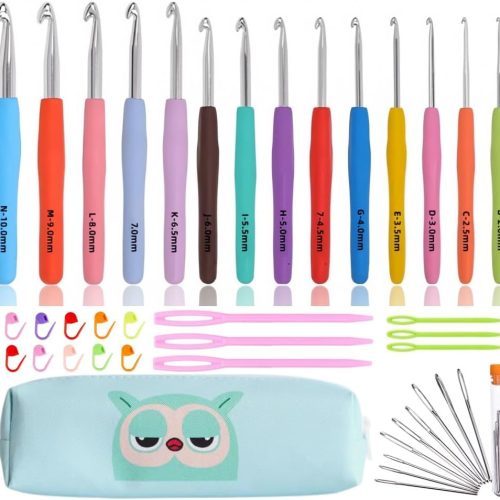 Crochet Hook Set,14 Sizes Crochet Hooks for Arthritic Hands,Crochet Hooks Ergonomic Soft Grip with Case,Crochet Needles(Size B-Size N)