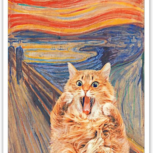 DVBOCS Funny Bathroom Cat Canvas Wall Art Scream Cat Poster Vintage Adorable Canvas Wall Decor Contemporary Orange Gallery Prints Painting Home Decor for Bedroom Living Room 12x16 in Unframed
