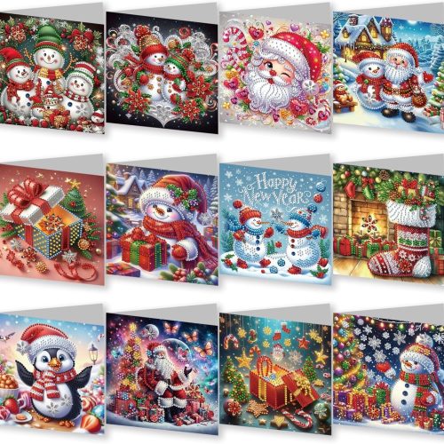 6Pcs Christmas Greeting Card DIY Diamond Art Painting Greeting Cards Special Shaped Diamond Blessing Gift Folding Card Kit Arts Crafts for Birthday Thanksgiving Day (Christmas02)