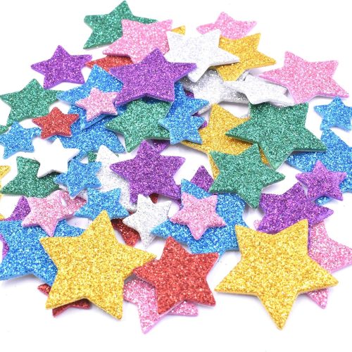 200pcs Colorful Glitter Foam Stickers- Self Adhesive Star Shape Glitter Sticker for Children Kids Arts Craft Supplies Greeting Cards Homemade Home Decoration