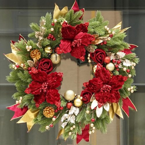 1 Christmas Wreaths for Front Door, Soomeir 24 Inch Outdoor Christmas Wreath with Lights, Large Prelit Wreath for Holiday Winter Window Outdoor Indoor Xmas