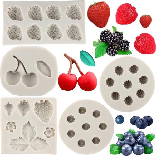 Sijiangmold Blueberry Raspberry Strawberry Fondant Molds Nuts Berries Silicone Mold Spices Star Anise Cinnamon Lemon Mold For Cake Decorating Cupcake Topper Candy Chocolate Gum Paste Set Of 5