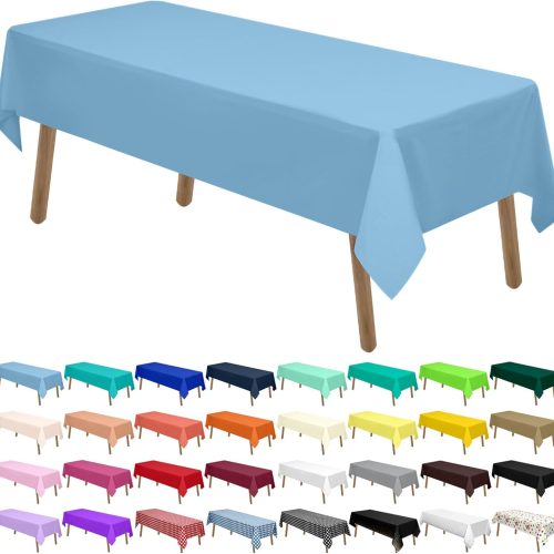 Light Blue Plastic Tablecloths 2 Pack Disposable Table Covers 54 x 108 Inch Baby Shower Party Tablecovers PEVA Sky Blue Table Cloths for BBQ Picnic Birthday Wedding Parties 8 ft Rectangle Table Use