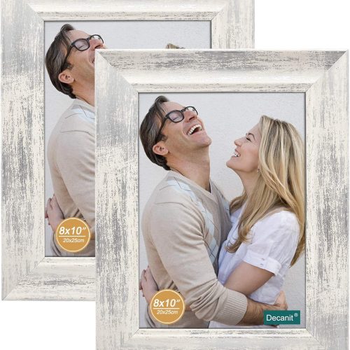 DECANIT 8x10 Picture Frames Rustic Distressed White Wood Pattern High Definition Glass for Table Top Display and Wall Mounting Photo Frame，Pack of 2