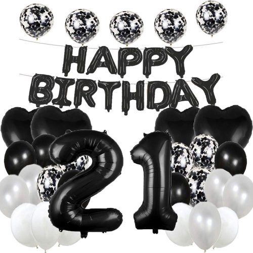 Giant 21th Birthday Balloon 21th Birthday Decorations 21 Balloon Number - 40 Inch Happy 21 Years Old Birthday Party Supplies for Women,Men (Black)