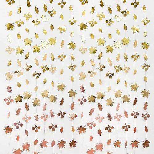 52Ft Fall Party Decorations Maple Leaf Garland Streamer Champagne Rose Gold Gradient Autumn Leaves Paper Banner for Thanksgiving Harvest Birthday Wedding Bridal Shower Engagement Party Decor