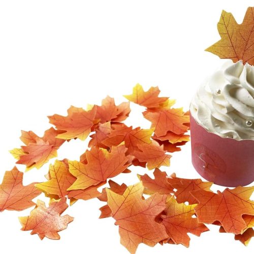 Edible Fall Leaves Set of 35 Thanksgiving Cake Decorations, Autumn Maple Leaf Cupcake Topper (Brown)