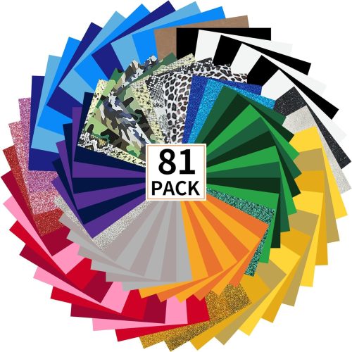 HTV Heat Transfer Vinyl Bundle, 81 Pack 12" x 10" Sheets HTV Vinyl for T-Shirt, 37 Assorted Colors Iron On Vinyl for All Cutter Machine Easy to Cut & Weed for Heat Vinyl Design