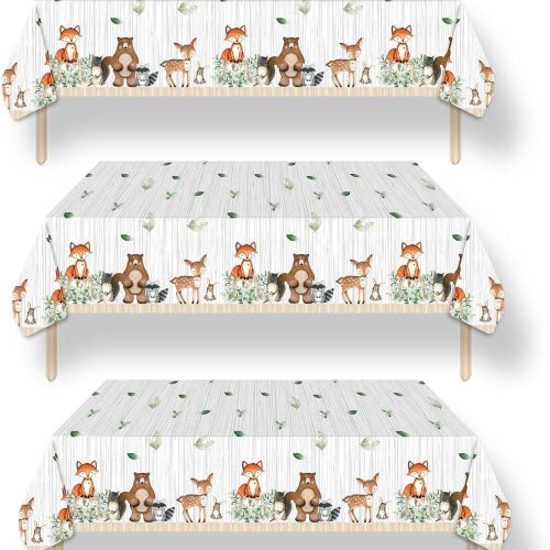 3ct Woodland Plastic Tablecloth Creatures Fox Birthday Baby Shower Banner Wild One Welcome Baby Forest Animal Friends Garland Party Supplies Decorations 4.2ft x 8.5ft
