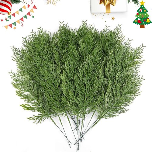 50PCS Artificial Pine Branches Faux Pine Sprigs Leaves Christmas Decoration Fake Christmas Greenery Stems Plastic Pine Picks -for DIY Craft Festive Home Decor(Green-50PCS)
