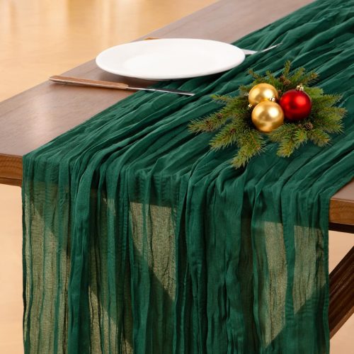 Socomi Emerald Green Cheesecloth Table Runner Fall Thanksgiving Boho Rustic Gauze 120 inch 10FT Cheese Cloth Runner for Wedding Party Baby Shower Birthday Home Decor Holiday Decorations