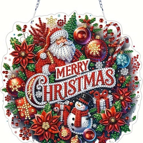 Merry Christmas Hanging Diamond Art Kits for Adults, DIY Winter Holiday Special Shape Rhinestone Gem Craft, Santa Claus Snowman Tree Acrylic Diamond Hanging Pendant Ornament Kits for Home Decor