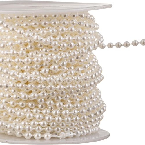 3mm Millet Beads Crafts Faux Pearl Beads Garland Pearl Bead Roll Strand of Pearls to Decorate Floral Centerpieces Wedding Party Favor Christmas Tree(33 Feet Ivory)