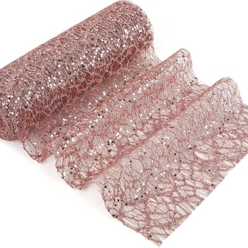 MEEDEE Rose Gold Glitter Mesh Web Ribbon - 10 Inch Wide x 10 Yards Roll - Decorative Mesh for Christmas Tree, Garland, Holiday Wreaths, Bows, Home Decor