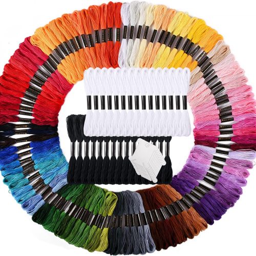 VICOVI Friendship Bracelet String Kits, 100 Colors Embroidery Floss and 15 Skeins White & 15 Skeins Black Color, 10 Pcs Plastic Floss Bobbins for Cross Stitch Threads Bracelet Yarn Craft Floss