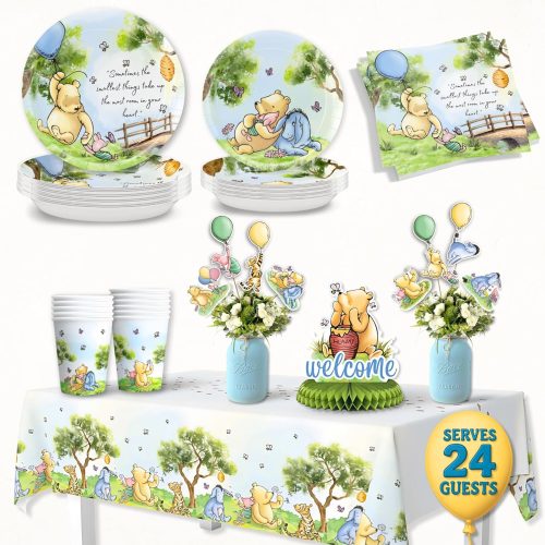 106 Pc Winnie Baby Shower Decorations Set – the Pooh Plates, Cups, Napkins & Tablecloth – Classic Pooh Theme – Cute Winnie the Bear Baby Shower Decor Party Supplies
