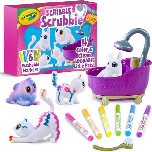 Crayola Scribble Scrubbies Glam Pack (4 Pets), Holiday for Kids, Washable Pet Care Toy, Coloring Animal Craft, Stocking Stuffer Toys for Girls & Boys, 3+