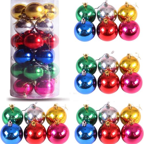 60mm 24ct Christmas Balls Ornaments Christmas Decorations for Home Christmas Tree Ornaments Shatterproof Plastic Christmas Ball Ornaments Festive Party Pendant Room Decor (6 Colors Mixed/6 cm)