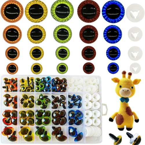 Nizdyzy 100pcs Safety Eyes 11mm-23mm Glitter Safety Eyes for Amigurumi Colored Plastic Safety Eyes with Washers for Crochet DIY Doll and Stuffed Animals Toy Making
