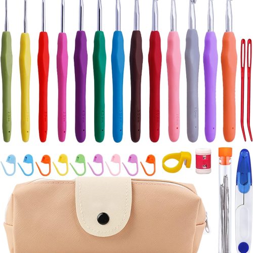 Mayboos 38 Pack Crochet Hooks Set, 13 Pcs 2mm(b)-10mm(n) Ergonomic Crochet Hooks Set, Crochet Needle for Arthritic Hands with Storage Case for Beginners Extra Long  Knitting Needles